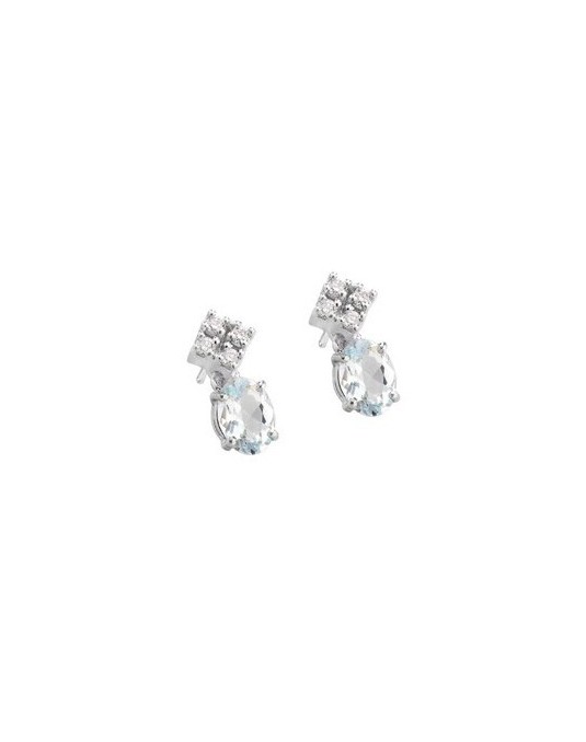 ORECCHINI FANTASIA IN ORO BIANCO 18 K CON ACQUA MARINA E DIAMANTI NATURALI E VVS