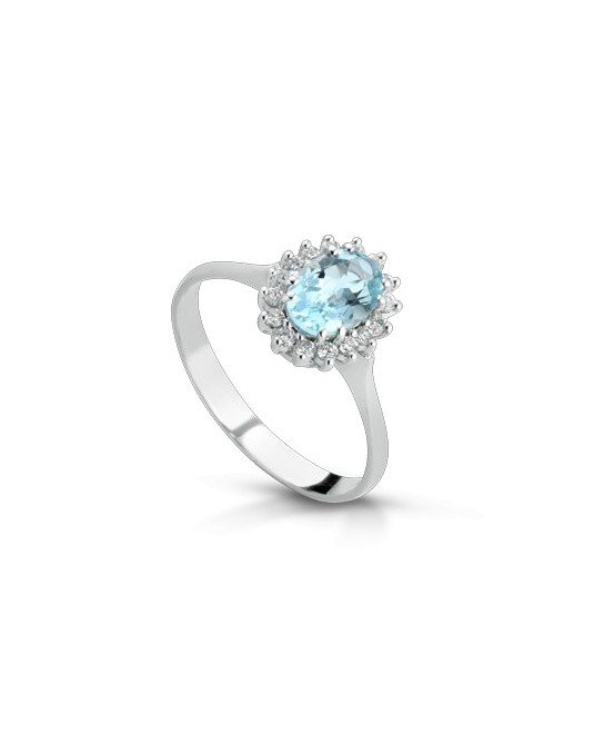 ANELLO FANTASIA IN ORO BIANCO 18 K CON ACQUA MARINA E DIAMANTI NATURALI