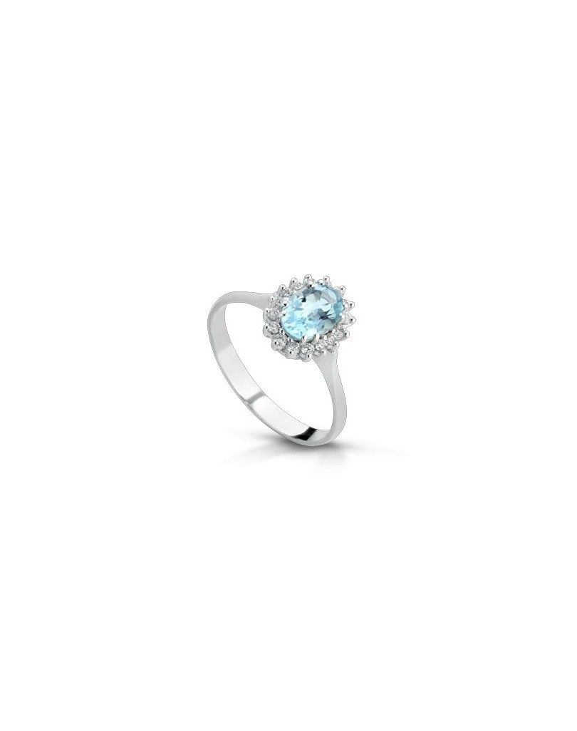 ANELLO FANTASIA IN ORO BIANCO 18 K CON ACQUA MARINA E DIAMANTI NATURALI