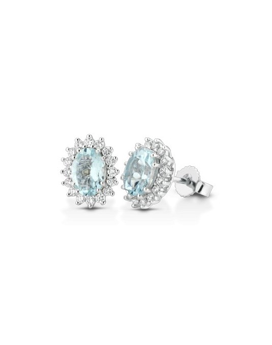 ORECCHINI FANTASIA IN ORO BIANCO 18 K CON ACQUA MARINA E DIAMANTI NATURALI E VVS