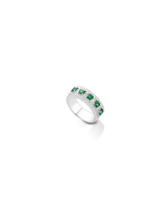 ANELLO FANTASIA IN ORO BIANCO 18 K CON SMERALDO E DIAMANTI NATURALI