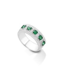 ANELLO FANTASIA IN ORO BIANCO 18 K CON SMERALDO E DIAMANTI NATURALI