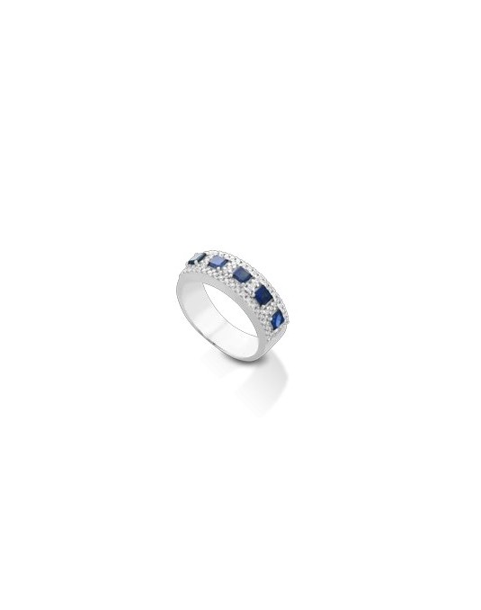 ANELLO FANTASIA IN ORO BIANCO 18 K CON ZAFFIRI E DIAMANTI NATURALI