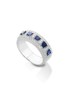 ANELLO FANTASIA IN ORO BIANCO 18 K CON ZAFFIRI E DIAMANTI NATURALI