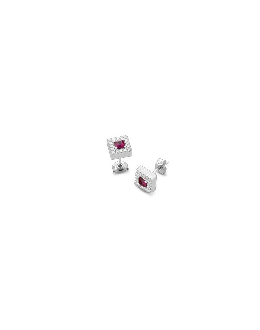 ORECCHINI FANTASIA IN ORO BIANCO 18 K CON RUBINI E DIAMANTI NATURALI E VVS