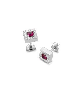 ORECCHINI FANTASIA IN ORO BIANCO 18 K CON RUBINI E DIAMANTI NATURALI E VVS