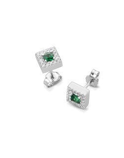 ORECCHINI FANTASIA IN ORO BIANCO 18 K CON RUBINI E DIAMANTI NATURALI E VVS