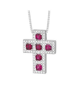 CIONDOLO FANTASIA IN ORO BIANCO 18 K CON RUBINO E DIAMANTI NATURALI E VVS
