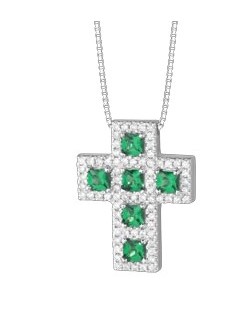 CIONDOLO FANTASIA IN ORO BIANCO 18 K CON RUBINO E DIAMANTI NATURALI E VVS