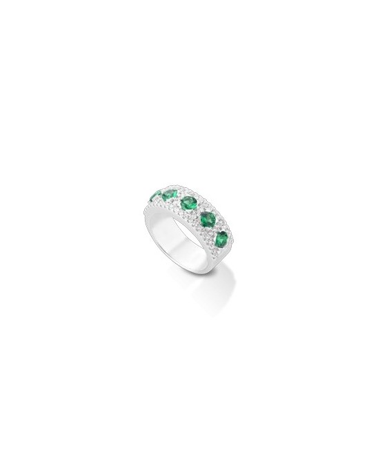 ANELLO FANTASIA IN ORO BIANCO 18 K CON SMERALDO E DIAMANTI NATURALI