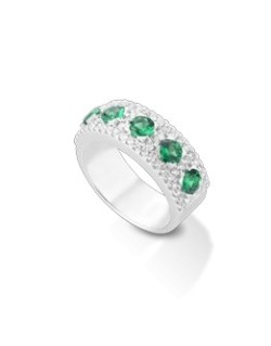 ANELLO FANTASIA IN ORO BIANCO 18 K CON SMERALDO E DIAMANTI NATURALI