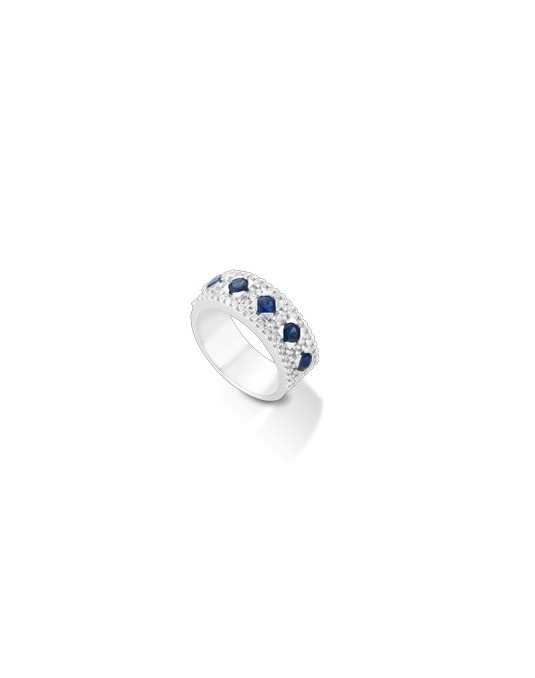 ANELLO FANTASIA IN ORO BIANCO 18 K CON ZAFFIRI E DIAMANTI NATURALI