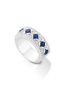 ANELLO FANTASIA IN ORO BIANCO 18 K CON ZAFFIRI E DIAMANTI NATURALI