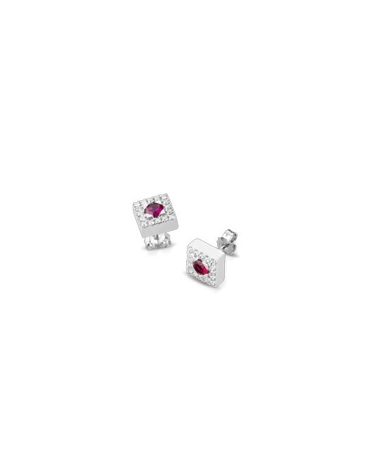 ORECCHINI FANTASIA IN ORO BIANCO 18 K CON RUBINI E DIAMANTI NATURALI E VVS