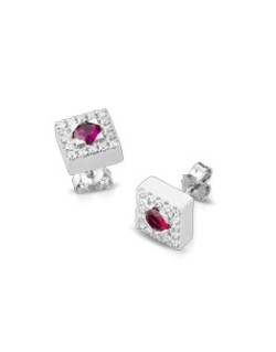 ORECCHINI FANTASIA IN ORO BIANCO 18 K CON RUBINI E DIAMANTI NATURALI E VVS