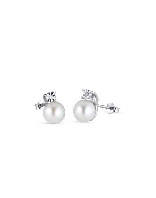 ORECCHINI FANTASIA IN ORO BIANCO 18 K CON DIAMANTI NATURALI E PERLE