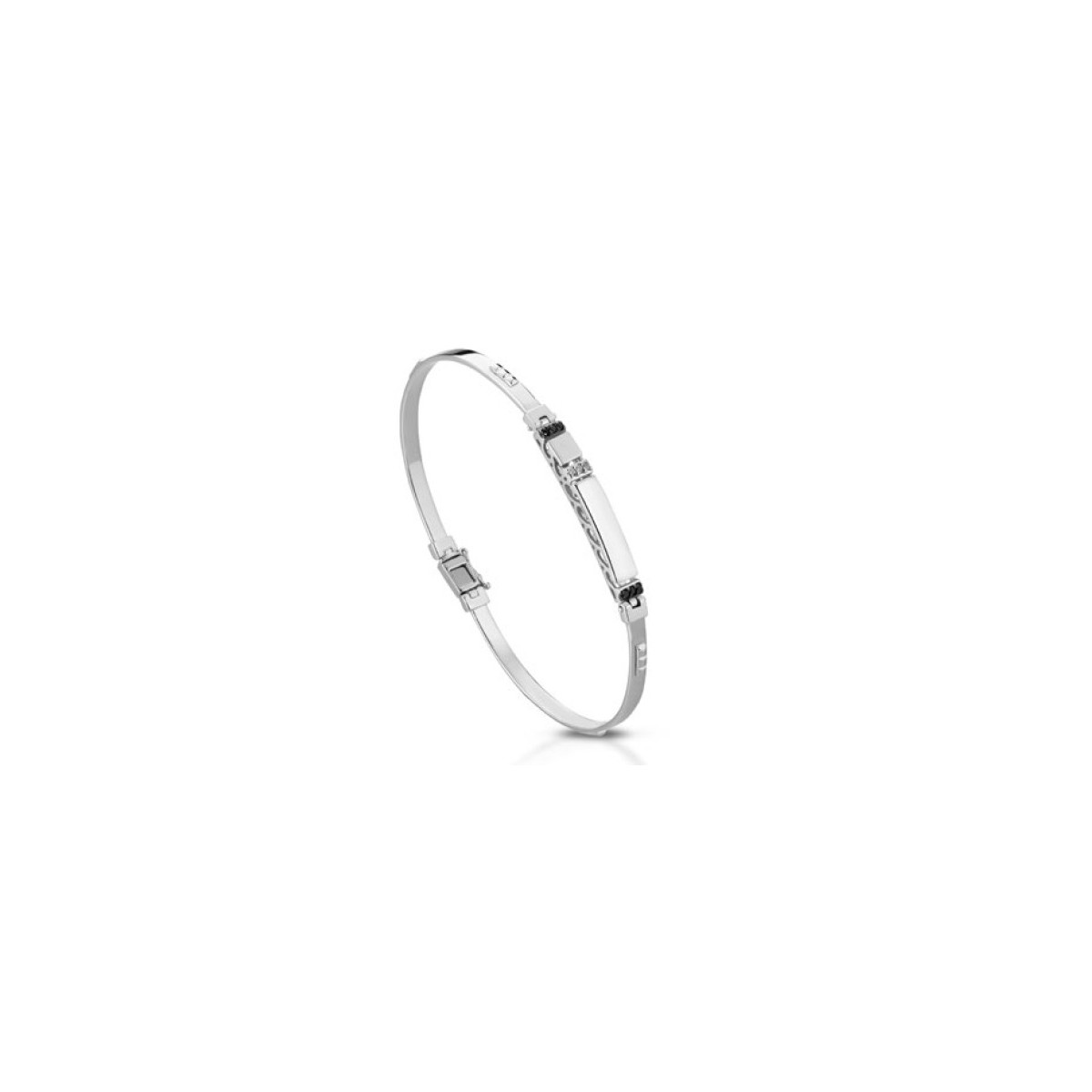 BRACCIALE UOMO ORO BIANCO 18 K CON DIAMANTI NATURALI BIANCHI E NERI E VVS 0.10 CARATI