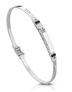 BRACCIALE UOMO ORO BIANCO 18 K CON DIAMANTI NATURALI BIANCHI E NERI E VVS 0.10 CARATI