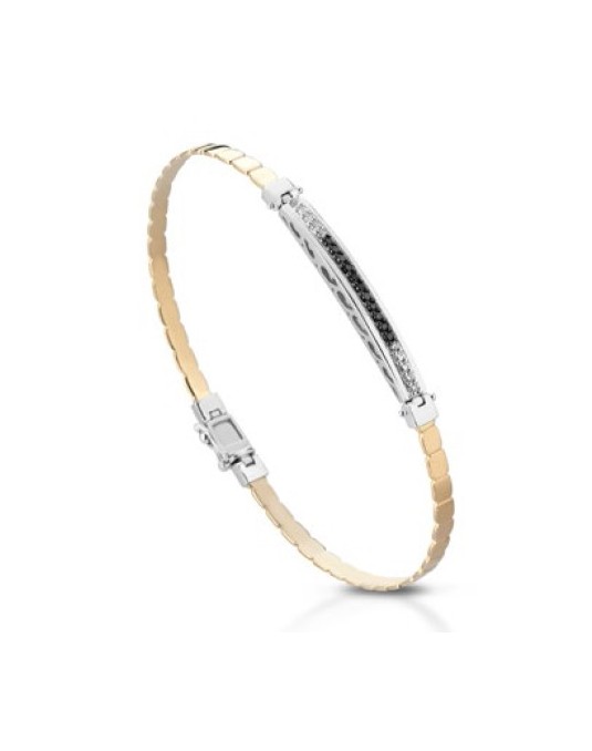 BRACCIALE UOMO ORO BICOLORE 18 K CON DIAMANTI NATURALI BIANCHI E NERI E VVS 0.30 CARATI