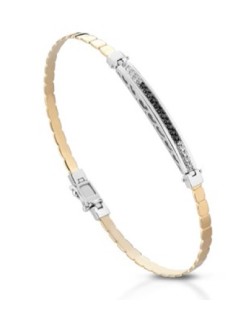BRACCIALE UOMO ORO BICOLORE 18 K CON DIAMANTI NATURALI BIANCHI E NERI E VVS 0.30 CARATI