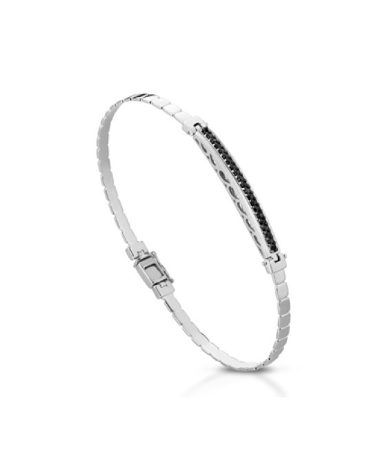 BRACCIALE UOMO ORO BIANCO 18 K CON DIAMANTI NATURALI NERI AAA+++ PREMIUM 0.21 CARATI