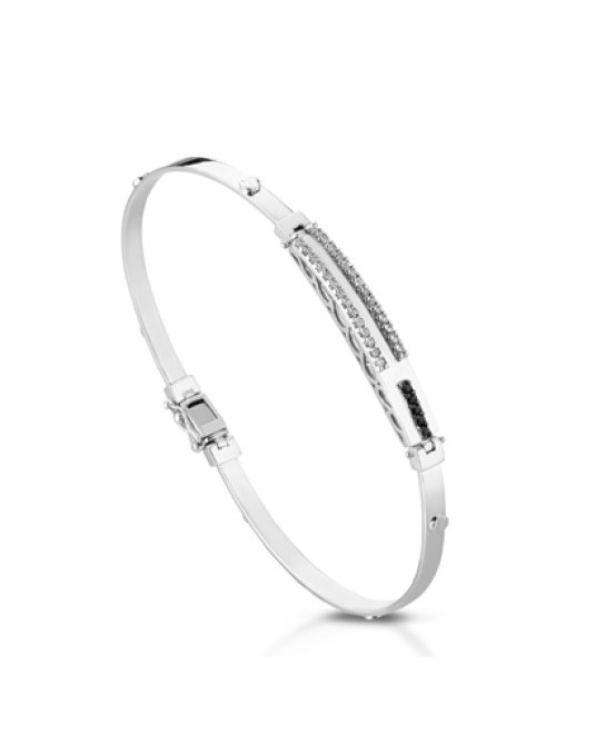 BRACCIALE UOMO ORO BIANCO 18 K CON DIAMANTI NATURALI BIANCHI E NERI E VVS 0.33 CARATI