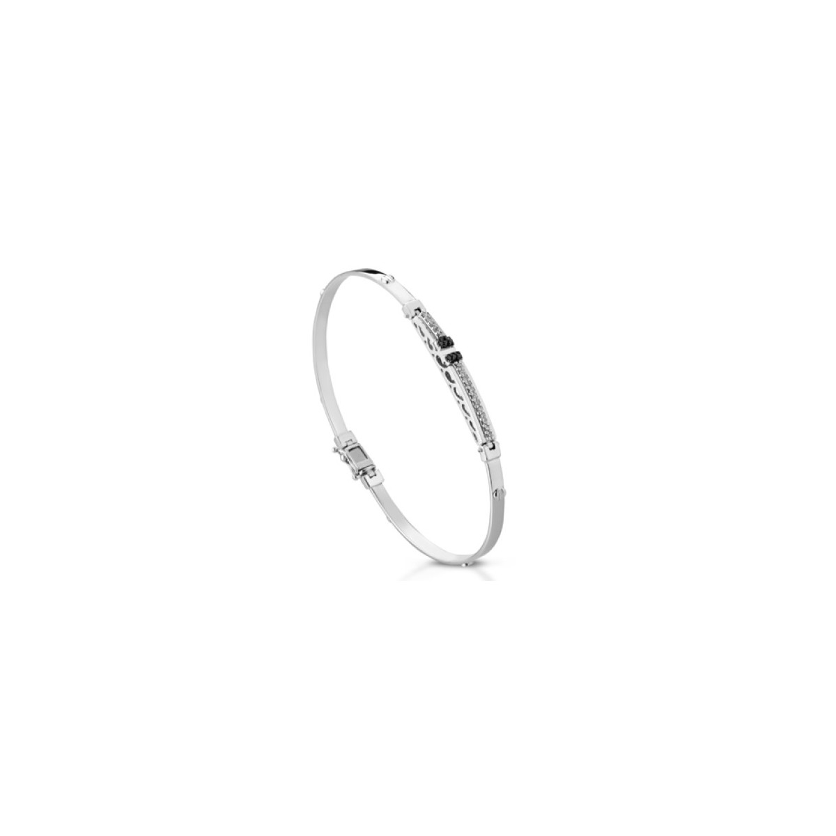 BRACCIALE UOMO ORO BIANCO 18 K CON DIAMANTI NATURALI BIANCHI E NERI E VVS 0.23 CARATI