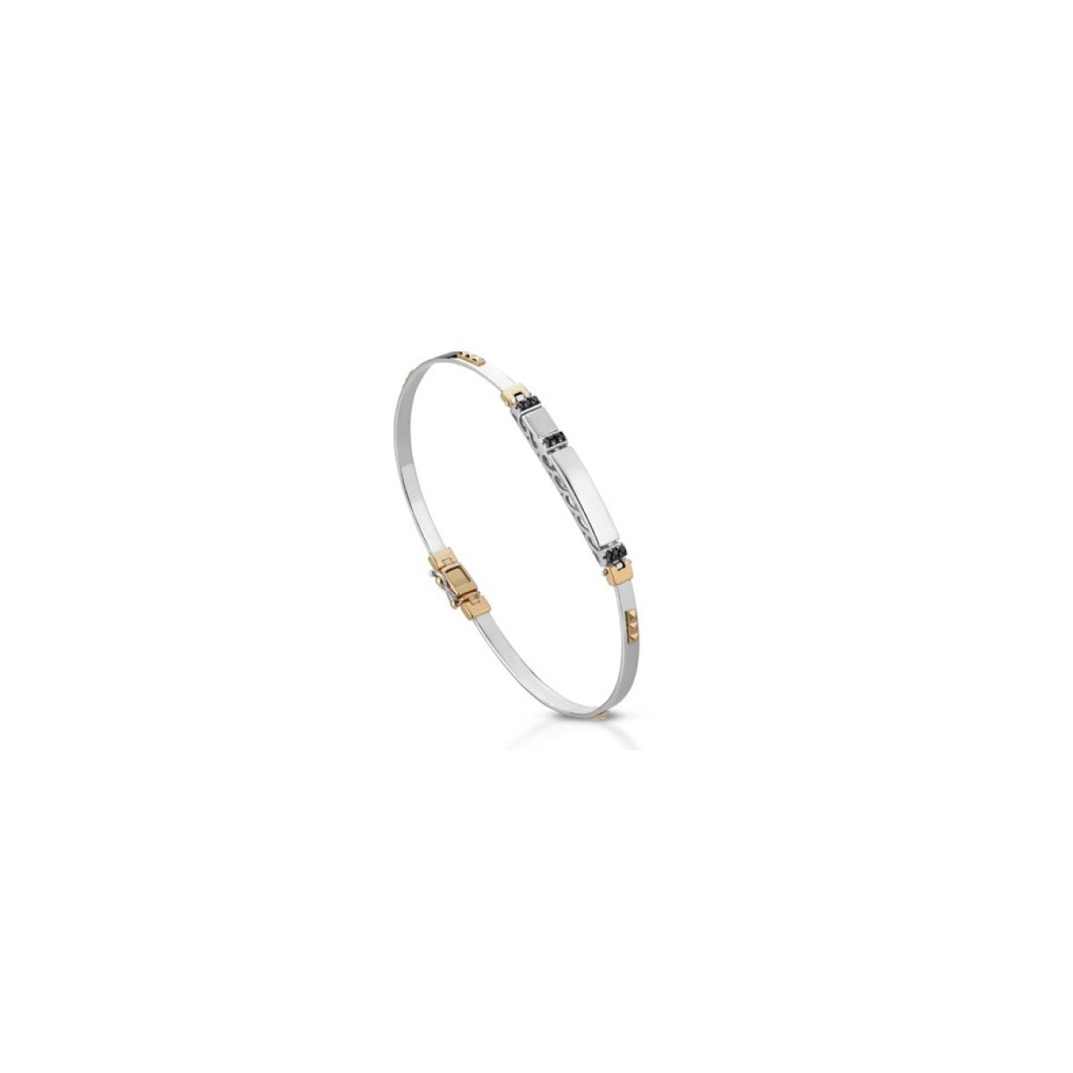 BRACCIALE UOMO ORO BICOLORE 18 K CON DIAMANTI NATURALI NERI AAA+++ PREMIUM 0.10 CARATI
