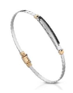 BRACCIALE UOMO ORO BICOLORE 18 K CON DIAMANTI NATURALI NERI AAA+++ PREMIUM 0.19 CARATI