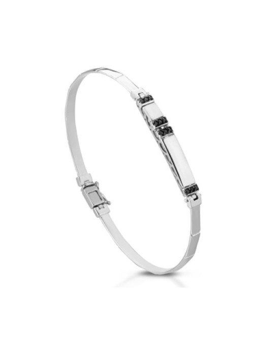 BRACCIALE UOMO ORO BIANCO 18 K CON DIAMANTI NATURALI NERI AAA+++ PREMIUM 0.12 CARATI