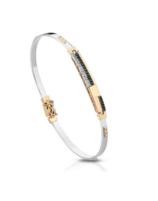 BRACCIALE UOMO ORO BICOLORE 18 K CON DIAMANTI NATURALI BIANCHI E NERI E VVS 0.30 CARATI