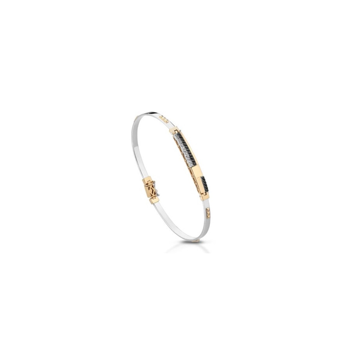 BRACCIALE UOMO ORO BICOLORE 18 K CON DIAMANTI NATURALI BIANCHI E NERI E VVS 0.30 CARATI
