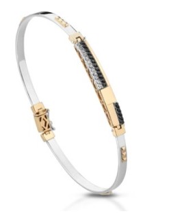 BRACCIALE UOMO ORO BICOLORE 18 K CON DIAMANTI NATURALI BIANCHI E NERI E VVS 0.30 CARATI