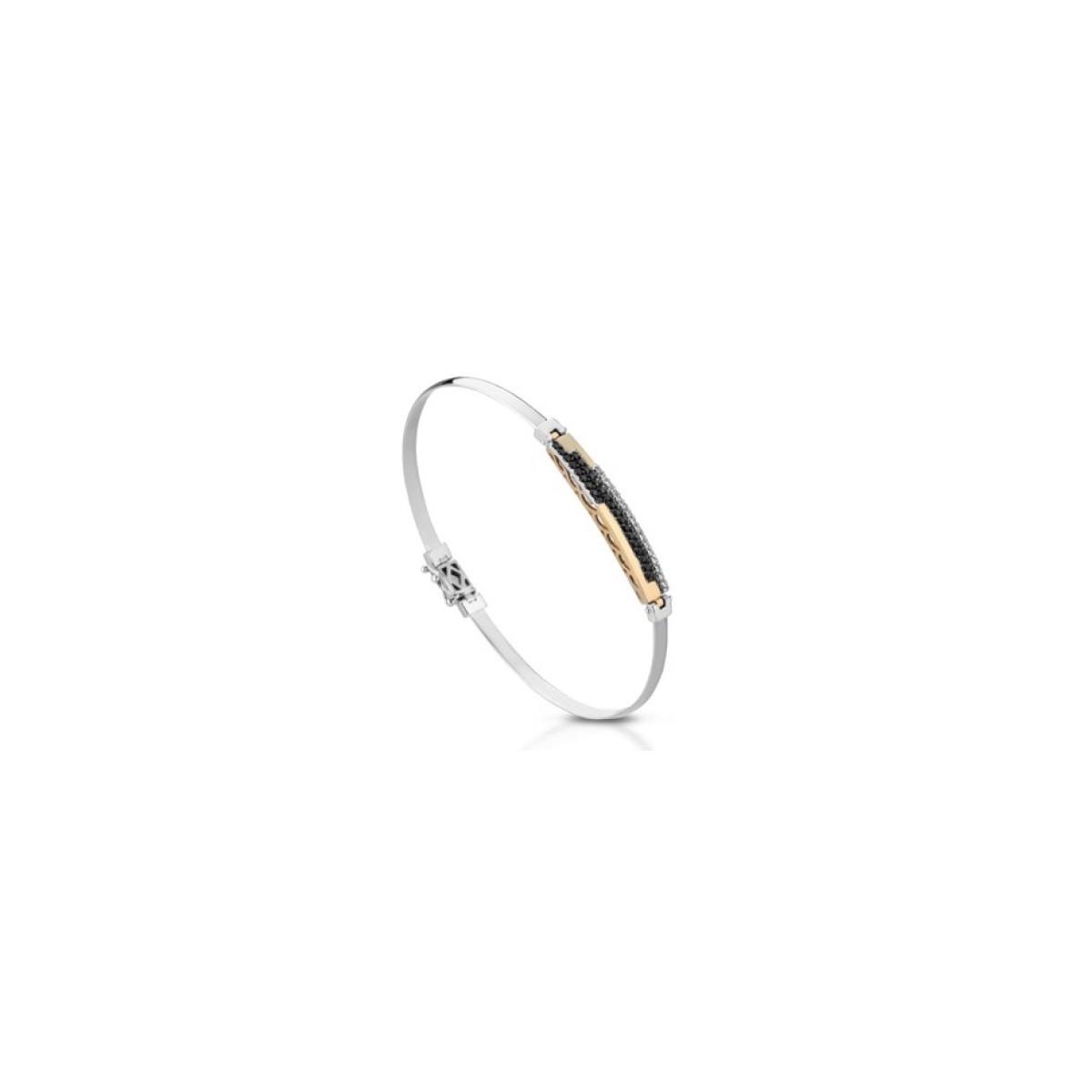 BRACCIALE UOMO ORO BICOLORE 18 K CON DIAMANTI NATURALI BIANCHI E NERI E VVS 0.36 CARATI