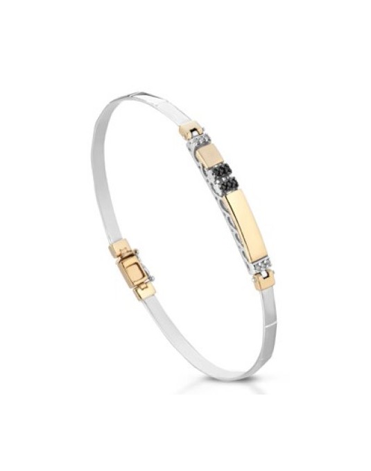 BRACCIALE UOMO ORO BICOLORE 18 K CON DIAMANTI NATURALI BIANCHI E NERI E VVS 0.12 CARATI