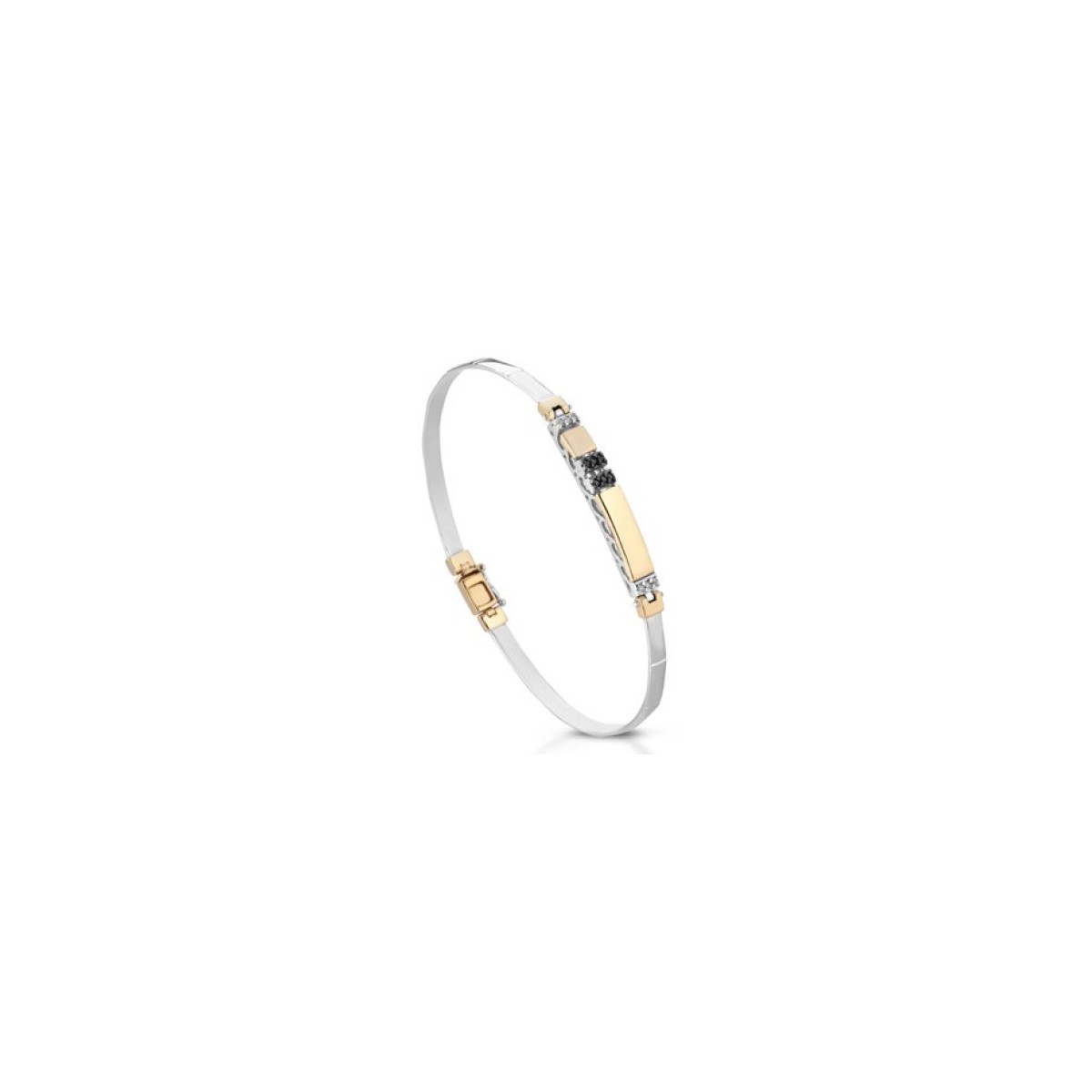 BRACCIALE UOMO ORO BICOLORE 18 K CON DIAMANTI NATURALI BIANCHI E NERI E VVS 0.12 CARATI