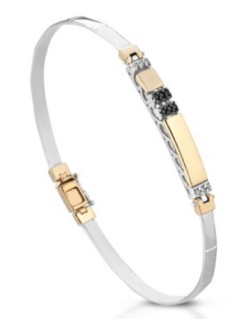 BRACCIALE UOMO ORO BICOLORE 18 K CON DIAMANTI NATURALI BIANCHI E NERI E VVS 0.12 CARATI