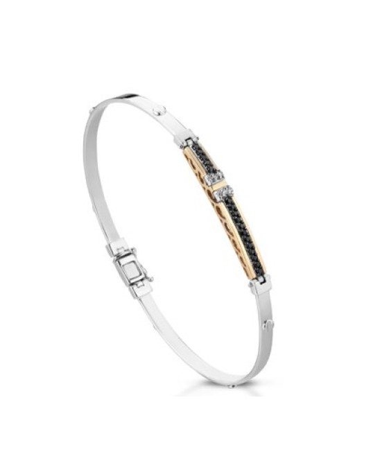 BRACCIALE UOMO ORO BICOLORE 18 K CON DIAMANTI NATURALI BIANCHI E NERI E VVS 0.23 CARATI