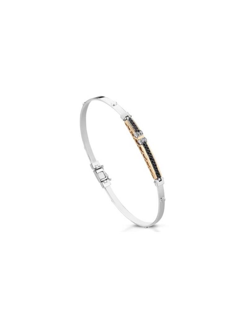 BRACCIALE UOMO ORO BICOLORE 18 K CON DIAMANTI NATURALI BIANCHI E NERI E VVS 0.23 CARATI