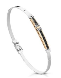 BRACCIALE UOMO ORO BICOLORE 18 K CON DIAMANTI NATURALI BIANCHI E NERI E VVS 0.23 CARATI