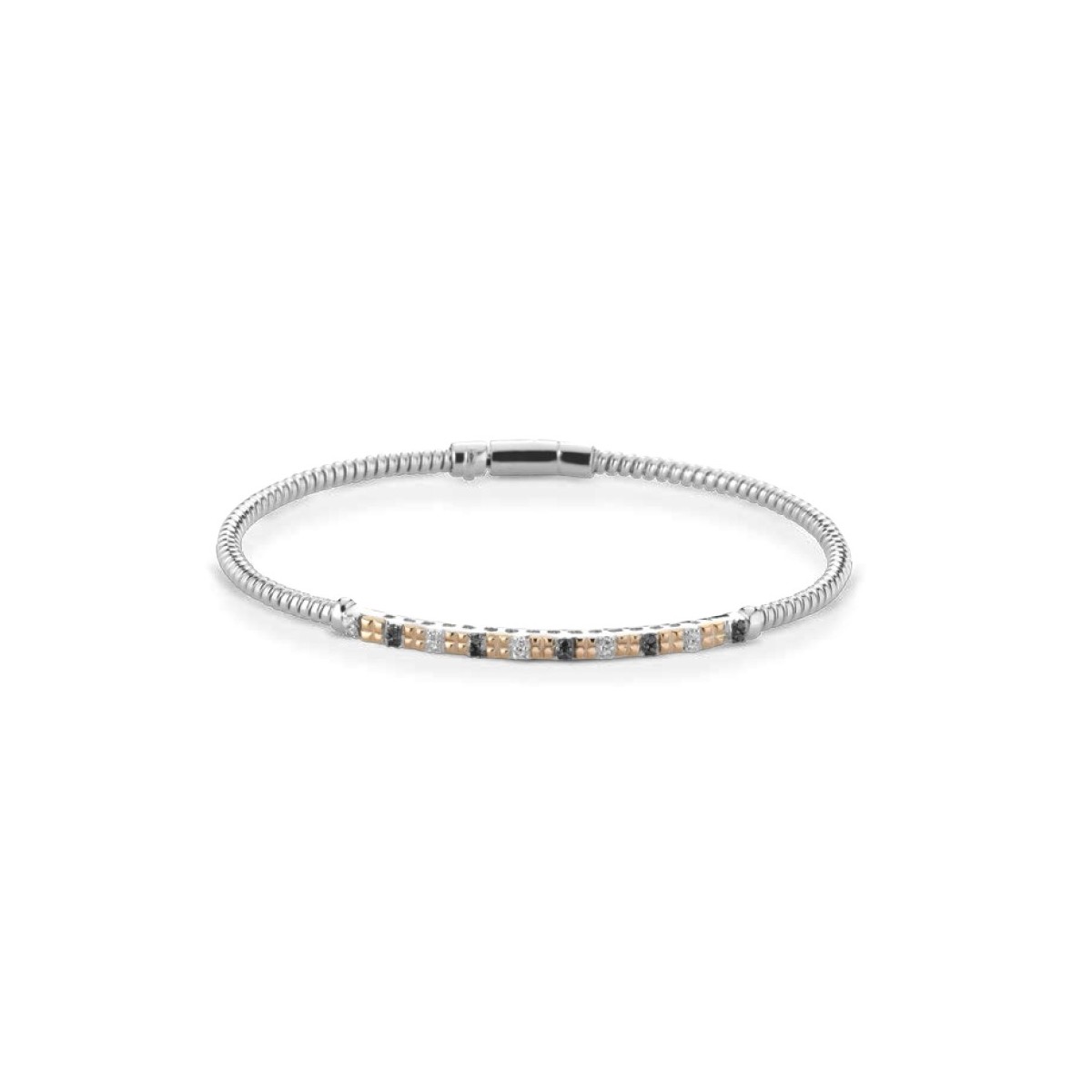 BRACCIALE UOMO ORO BICOLORE 18 K CON DIAMANTI NATURALI BIANCHI E NERI E VVS 0.18 CARATI