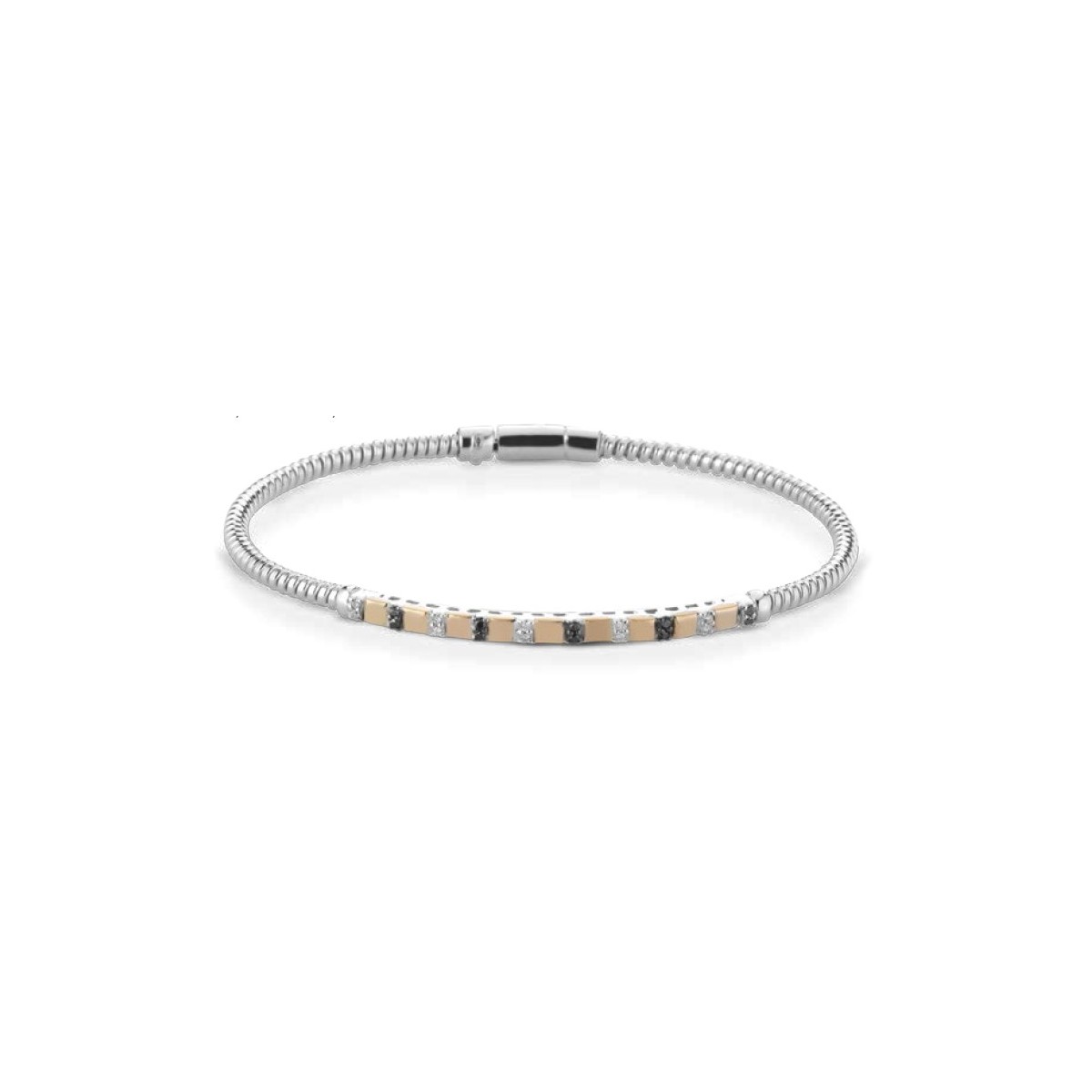 BRACCIALE UOMO ORO BICOLORE 18 K CON DIAMANTI NATURALI BIANCHI E NERI E VVS 0.18 CARATI