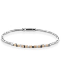 BRACCIALE UOMO ORO BICOLORE 18 K CON DIAMANTI NATURALI BIANCHI E NERI E VVS 0.18 CARATI