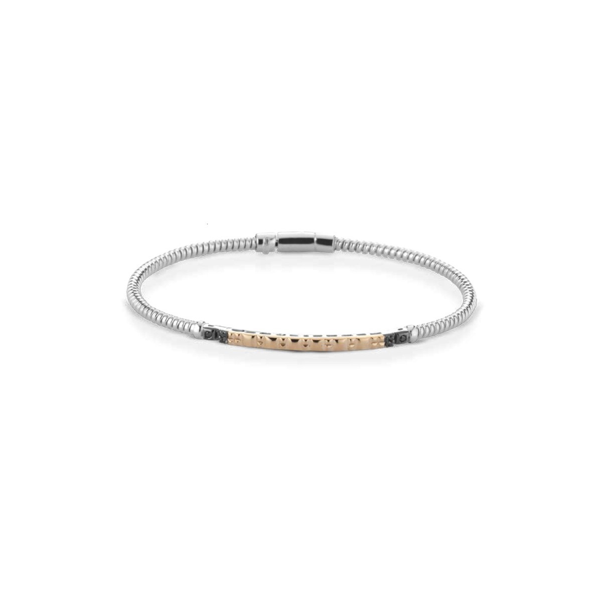 BRACCIALE UOMO ORO BICOLORE 18 K CON DIAMANTI NATURALI NERI AAA+++ PREMIUM 0.06 CARATI