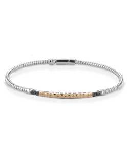 BRACCIALE UOMO ORO BICOLORE 18 K CON DIAMANTI NATURALI NERI AAA+++ PREMIUM 0.06 CARATI