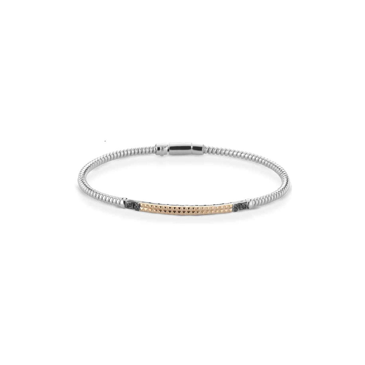 BRACCIALE UOMO ORO BICOLORE 18 K CON DIAMANTI NATURALI NERI AAA+++ PREMIUM 0.06 CARATI