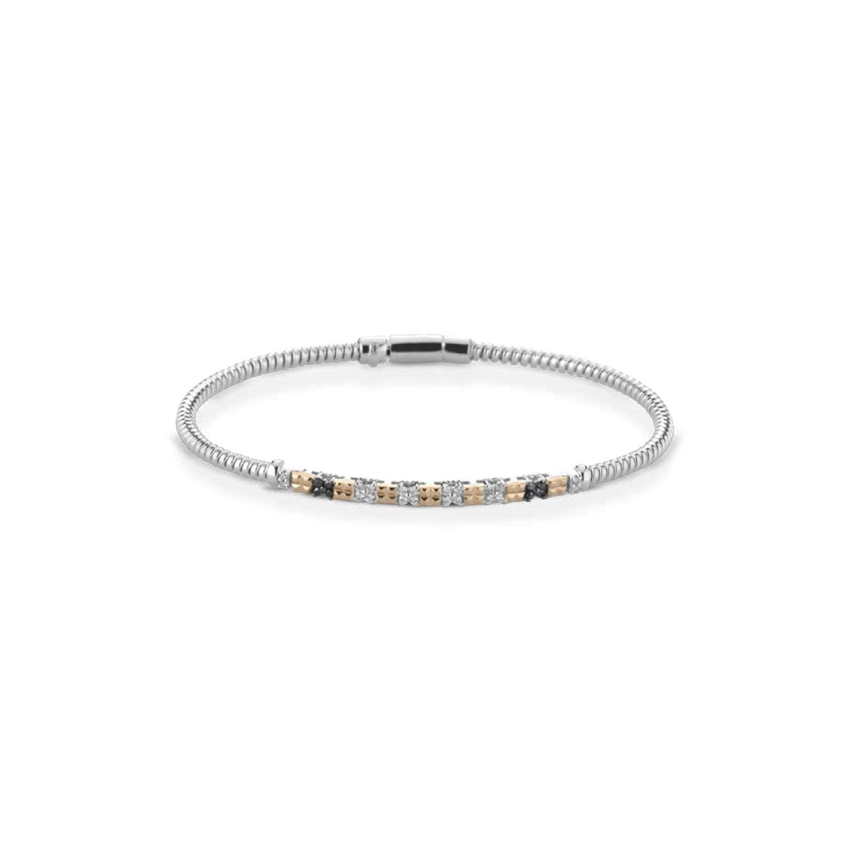 BRACCIALE UOMO ORO BICOLORE 18 K CON DIAMANTI NATURALI BIANCHI E NERI E VVS 0.28 CARATI