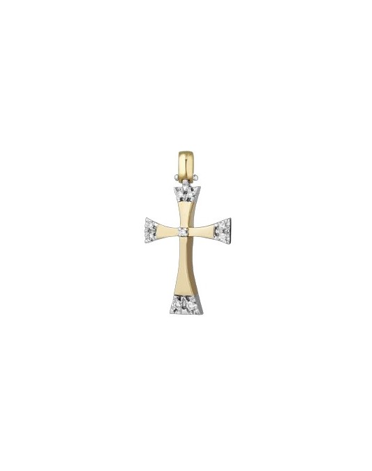 PENDENTE CROCE IN ORO GIALLO 18 K CON DIAMANTI NATURALI E VVS