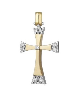 PENDENTE CROCE IN ORO GIALLO 18 K CON DIAMANTI NATURALI E VVS