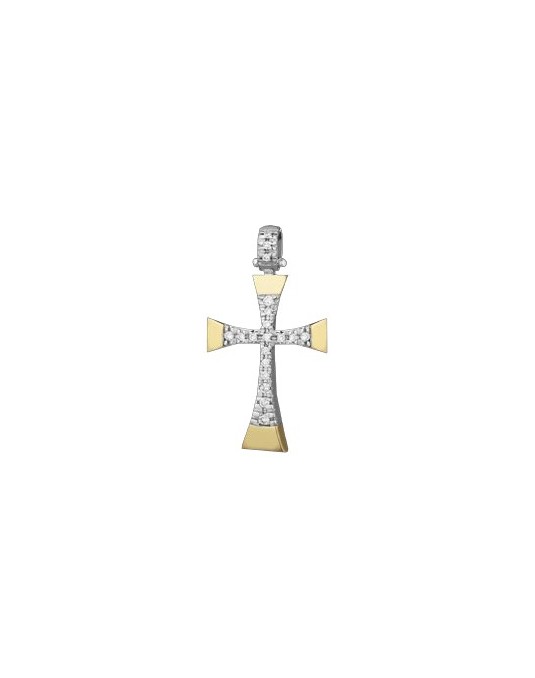 PENDENTE CROCE IN ORO GIALLO 18 K CON DIAMANTI NATURALI E VVS